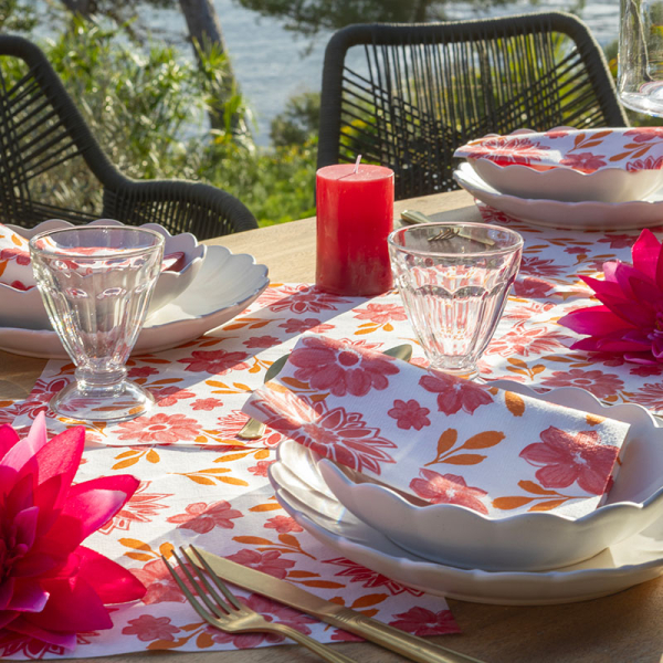 Paviot, Serviette, bedruckt mit Paviot, Napkin, print  Maxi Fleur rouge, style